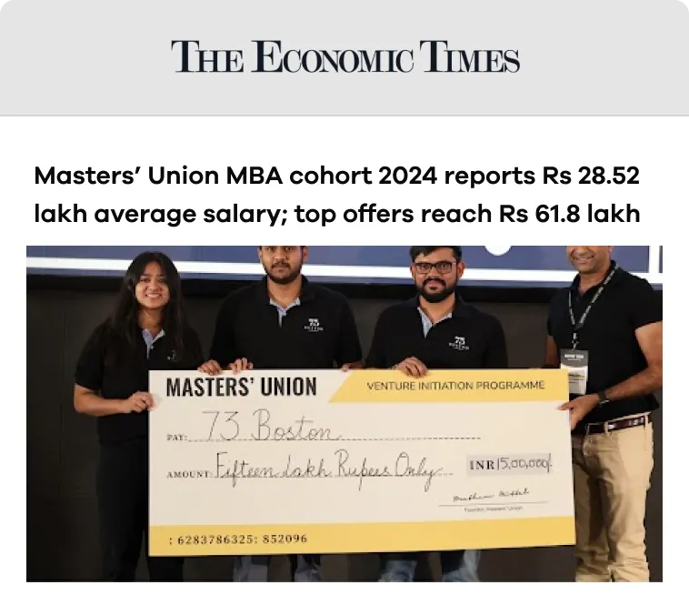 Masters’ Union MBA cohort 2024 reports Rs 28.52 lakh average salary; top offers reach Rs 61.8 lakh